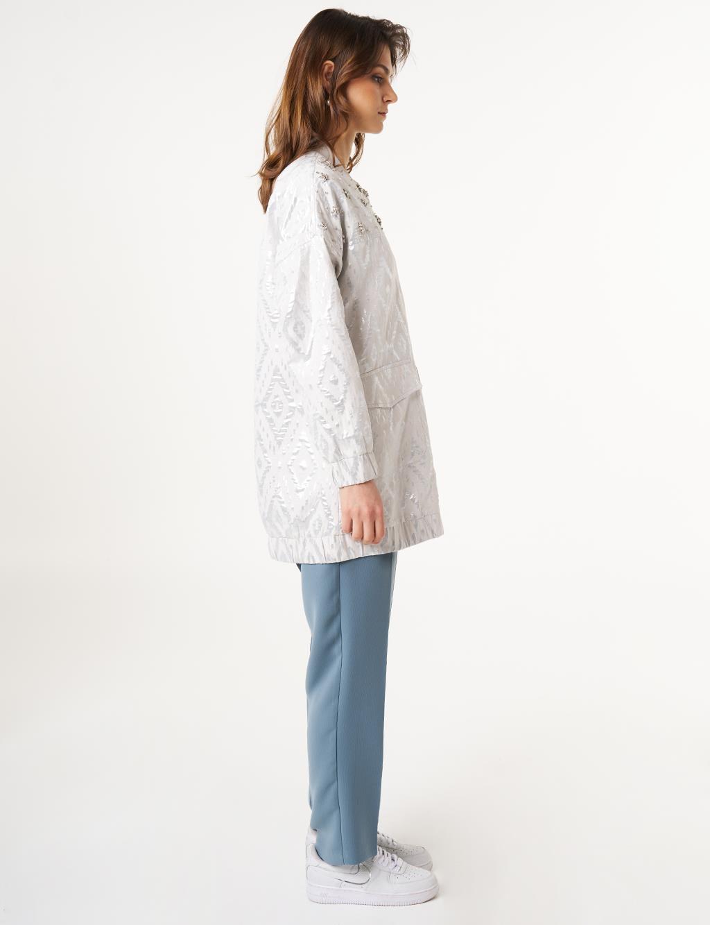 Lozenge Patterned Jacquard Jacket Gray