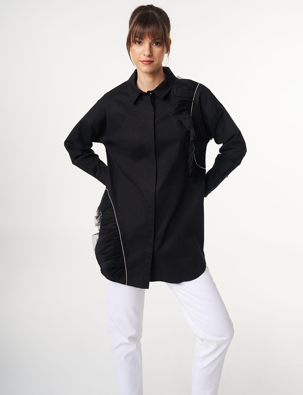 Tulle Detailed Cotton Tunic Black