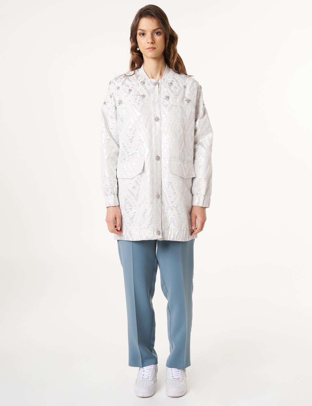 Lozenge Patterned Jacquard Jacket Gray