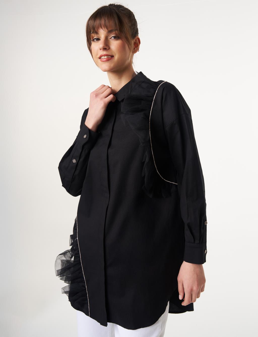 Tulle Detailed Cotton Tunic Black