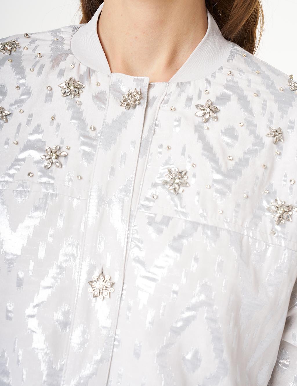 Lozenge Patterned Jacquard Jacket Gray