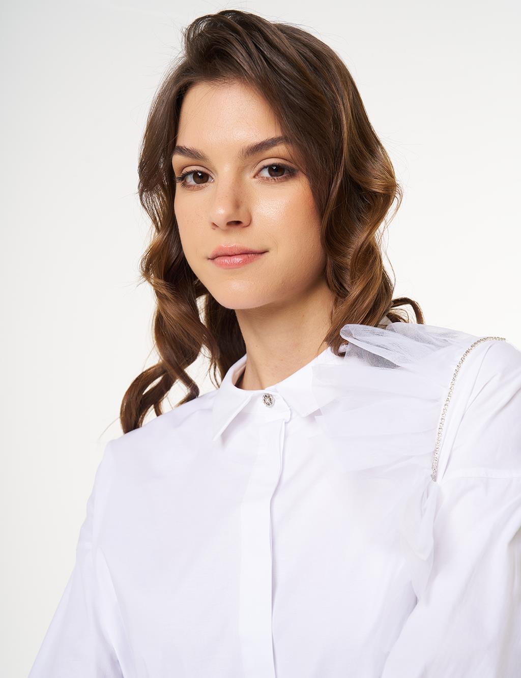 Tulle Detailed Cotton Tunic Optic White