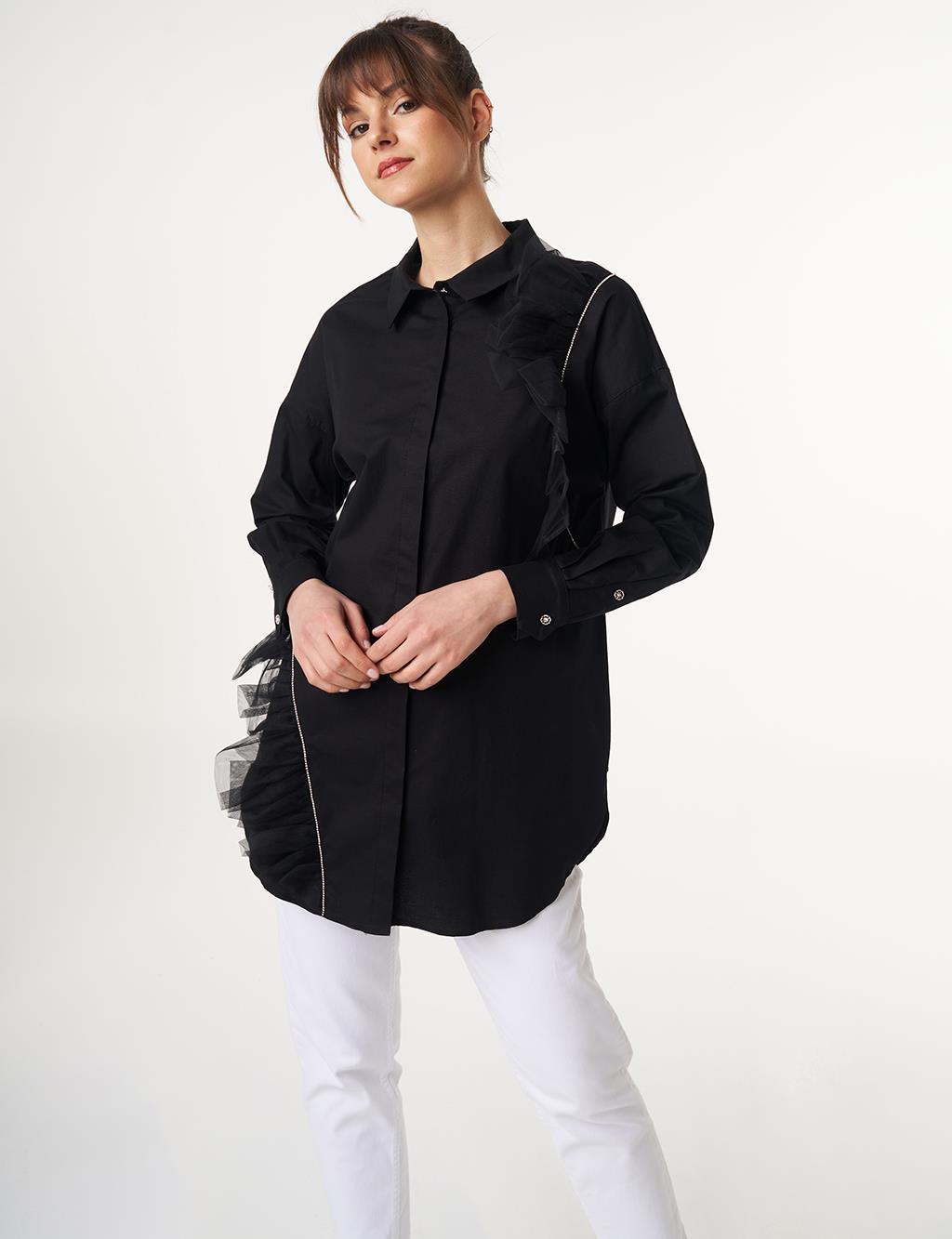 Tulle Detailed Cotton Tunic Black