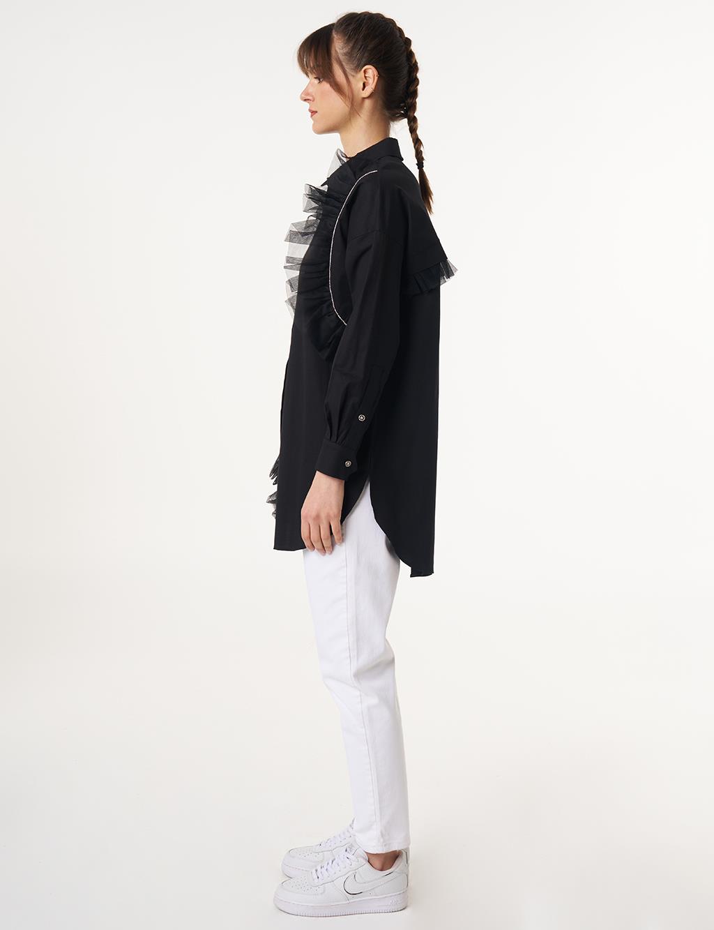 Tulle Detailed Cotton Tunic Black