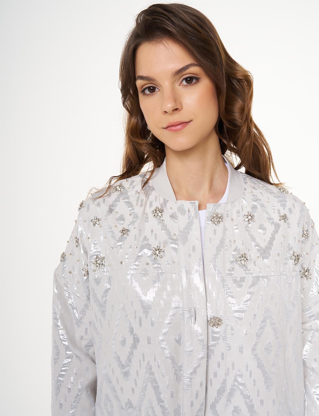Lozenge Patterned Jacquard Jacket Gray