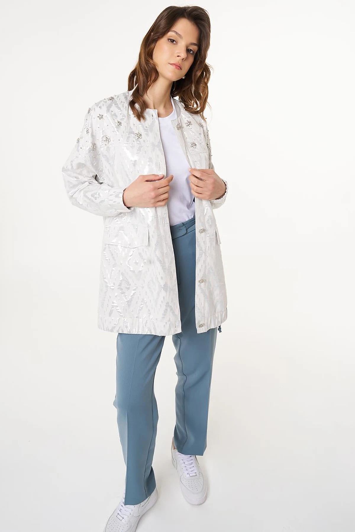 Lozenge Patterned Jacquard Jacket Gray