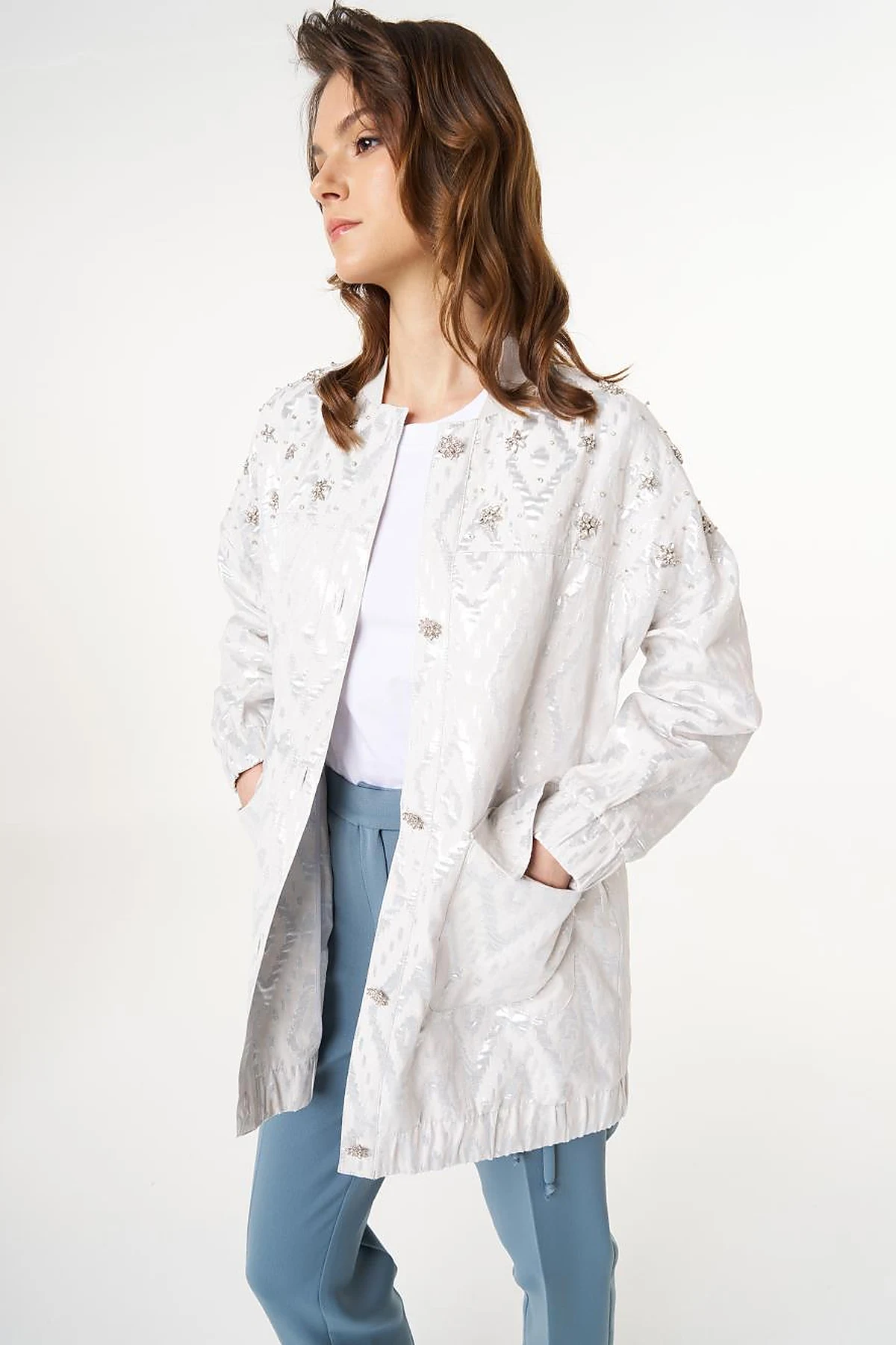 Lozenge Patterned Jacquard Jacket Gray