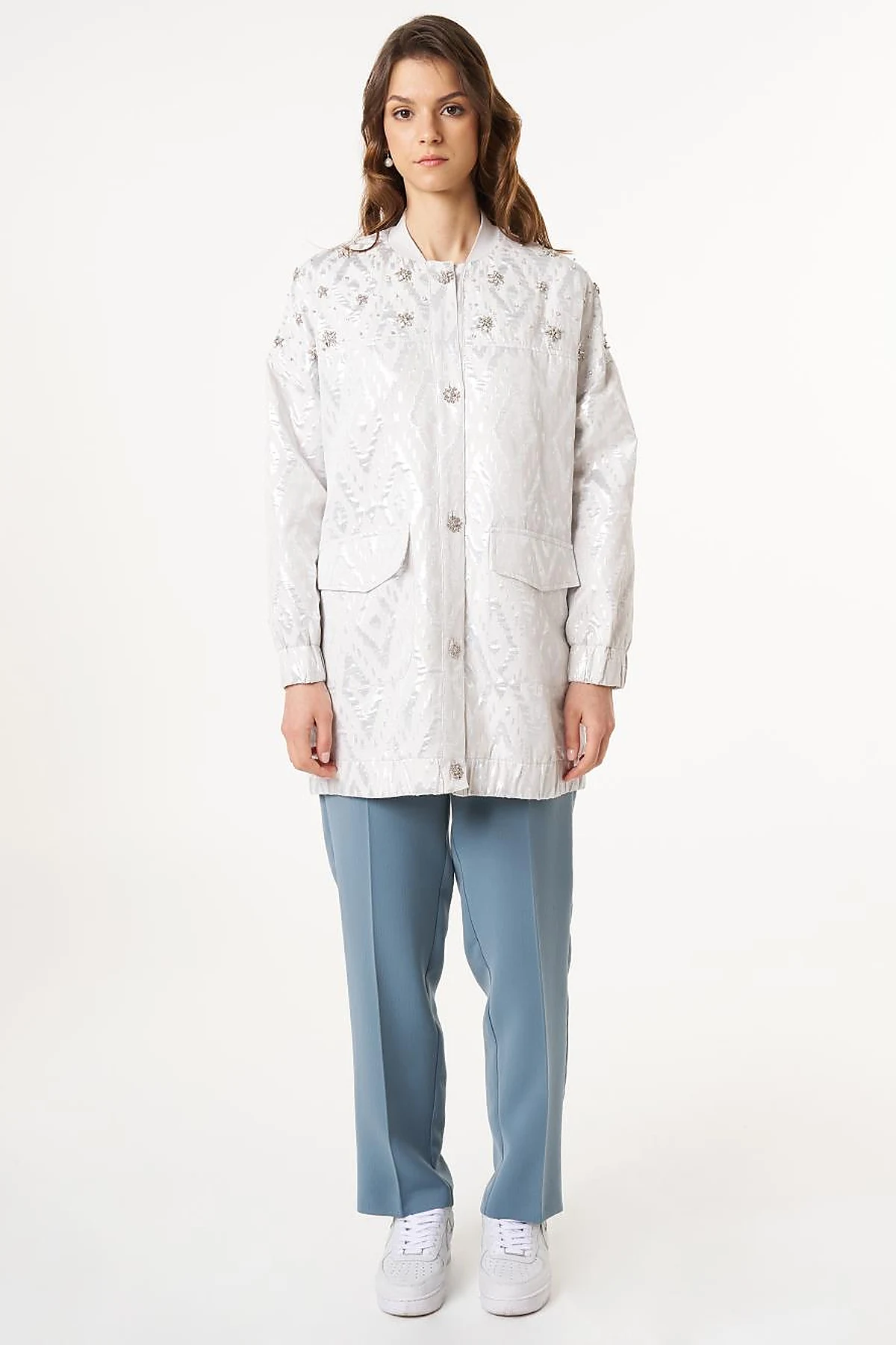 Lozenge Patterned Jacquard Jacket Gray