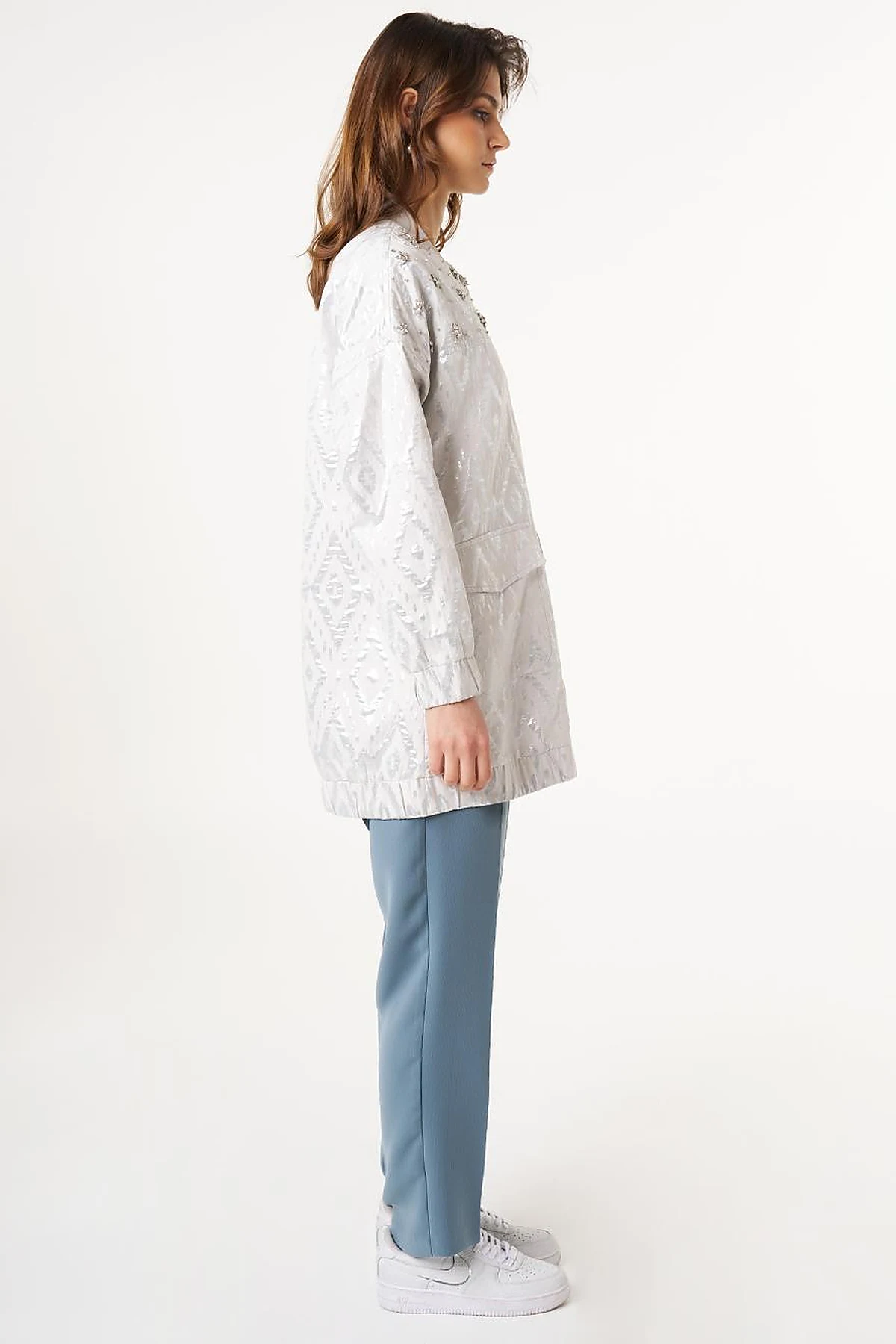 Lozenge Patterned Jacquard Jacket Gray