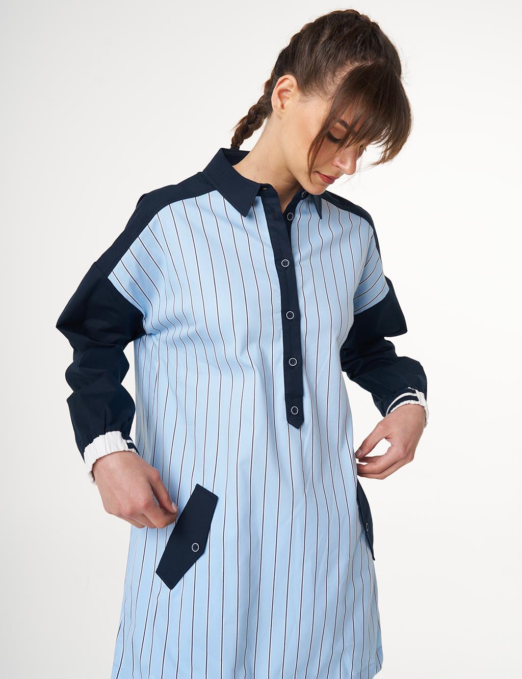 Lace-Up Cotton Tunic Blue