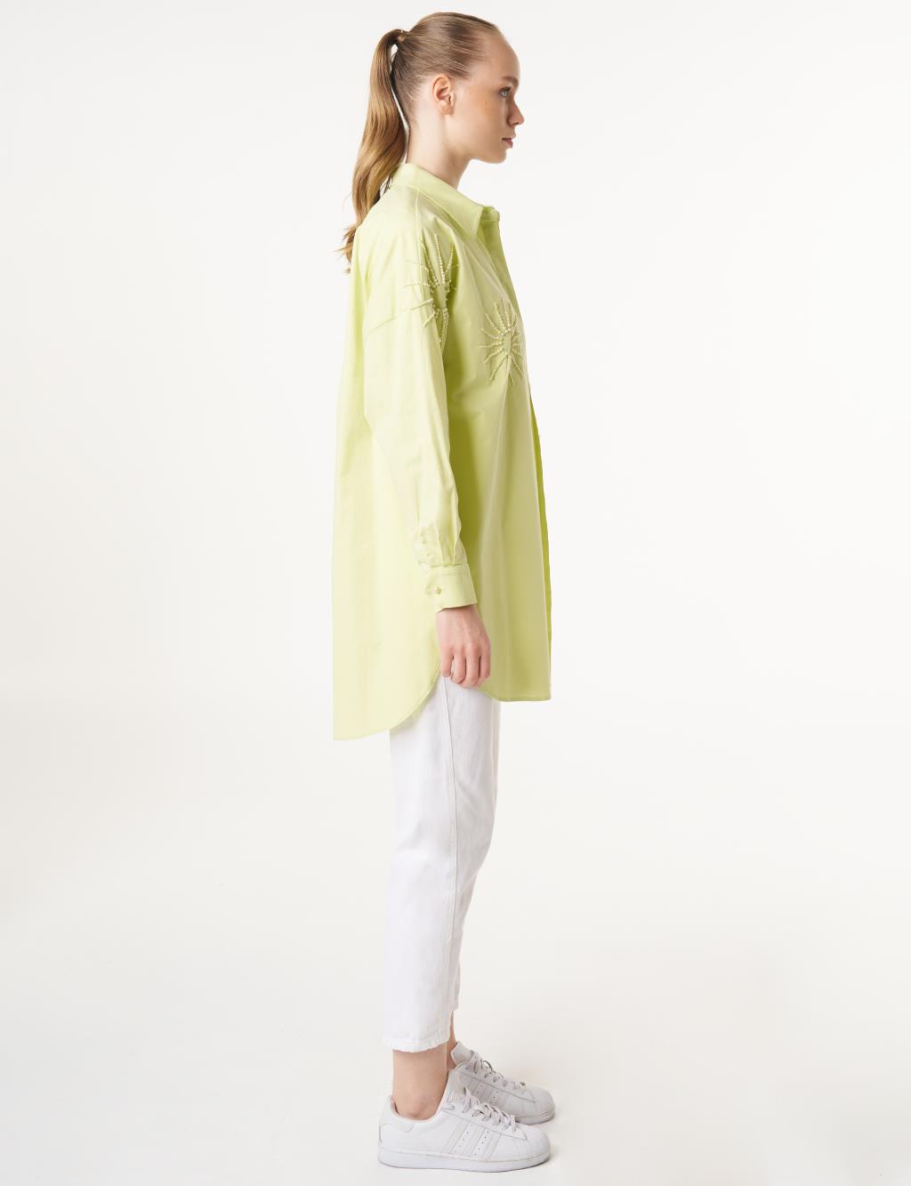 Beaded Embroidered Cotton Tunic Lime