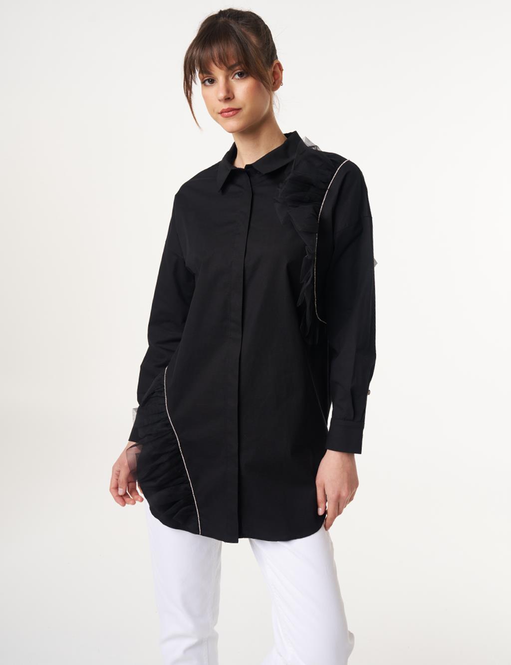 Tulle Detailed Cotton Tunic Black
