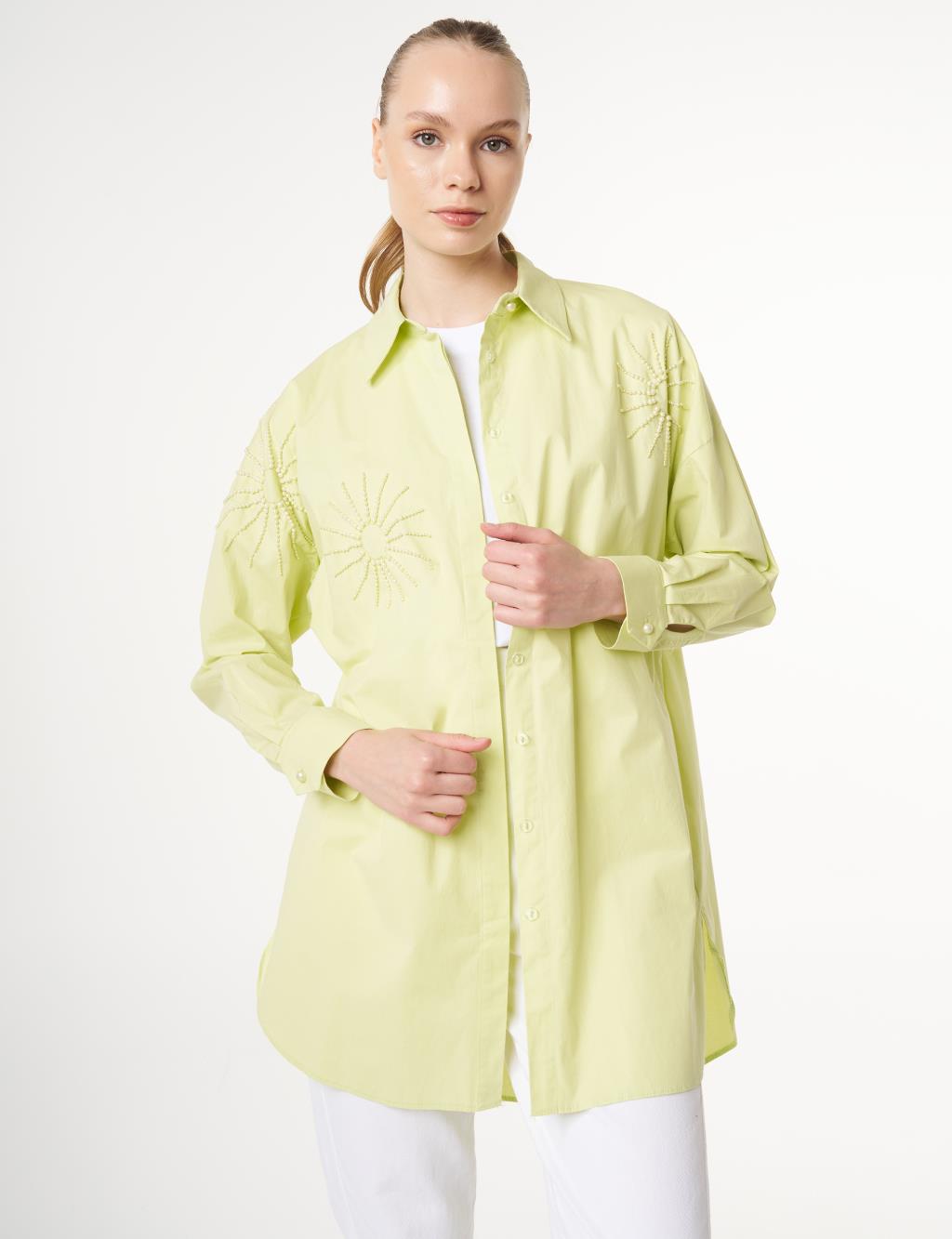 Beaded Embroidered Cotton Tunic Lime