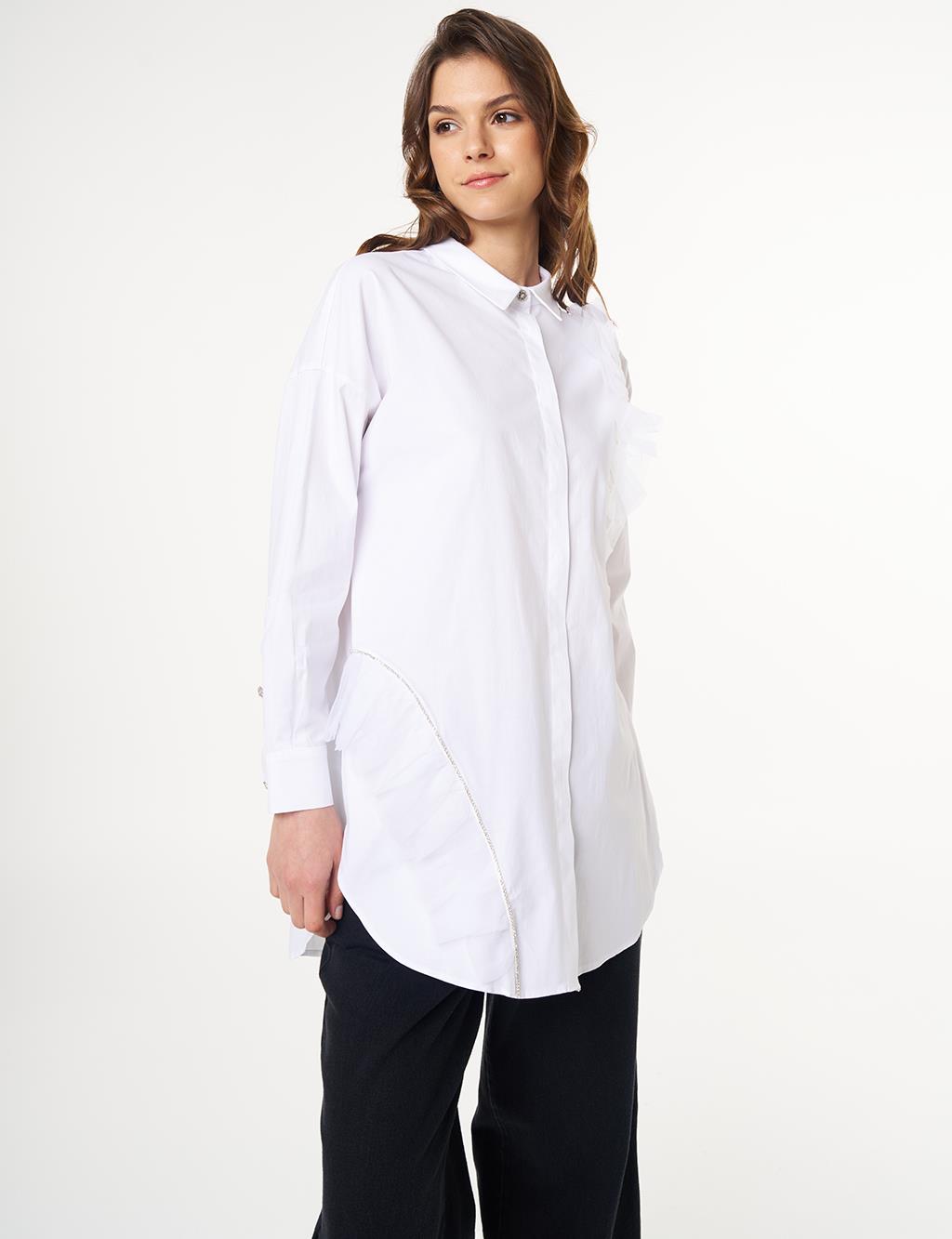Tulle Detailed Cotton Tunic Optic White