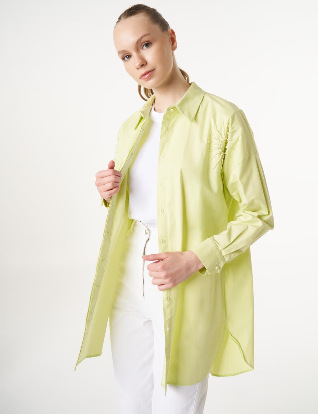 Beaded Embroidered Cotton Tunic Lime