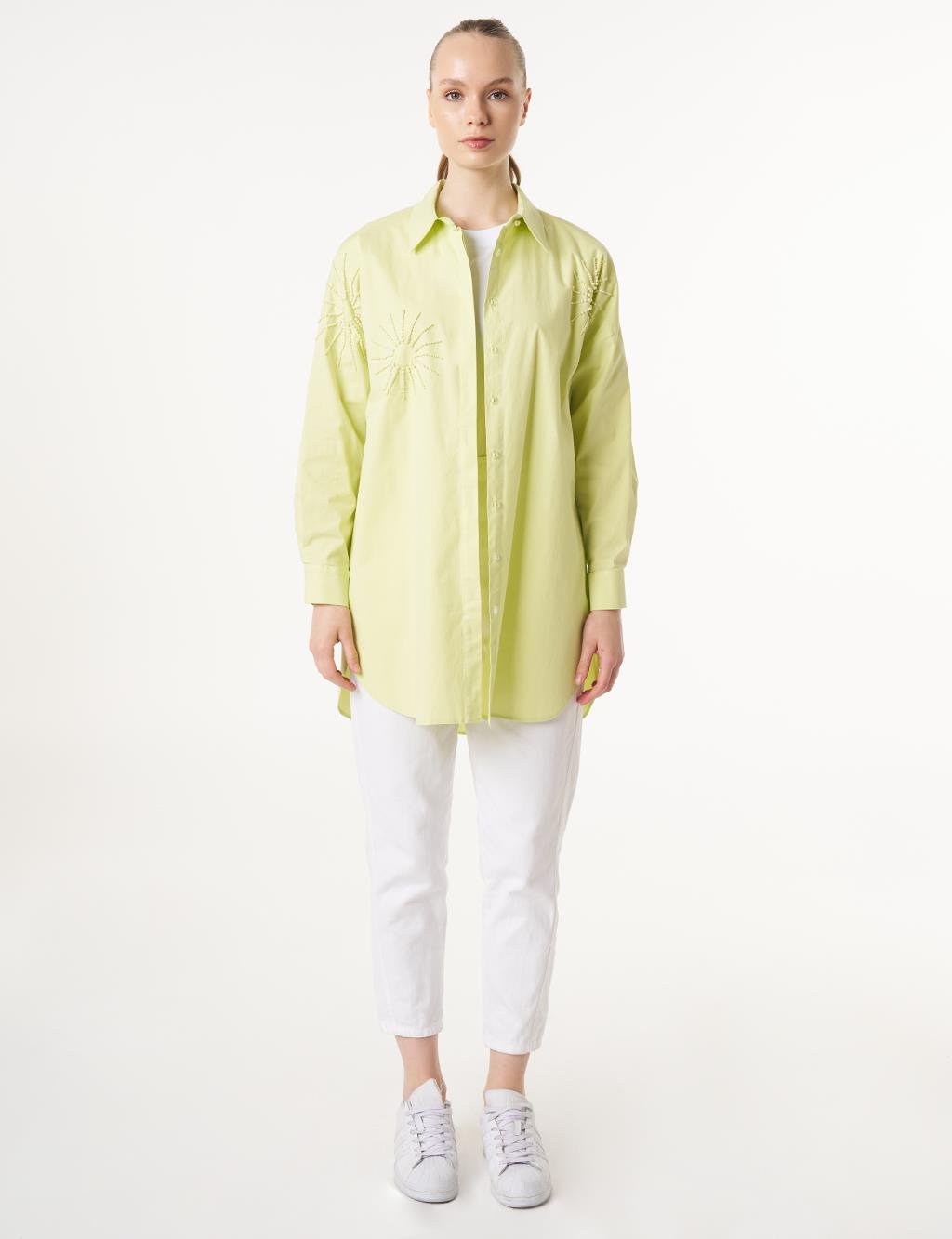 Beaded Embroidered Cotton Tunic Lime