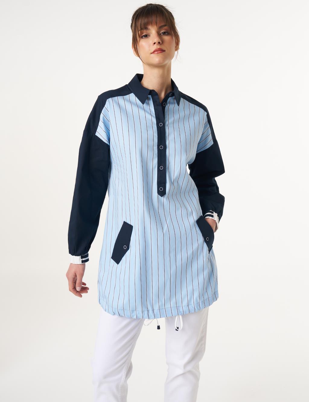 Lace-Up Cotton Tunic Blue