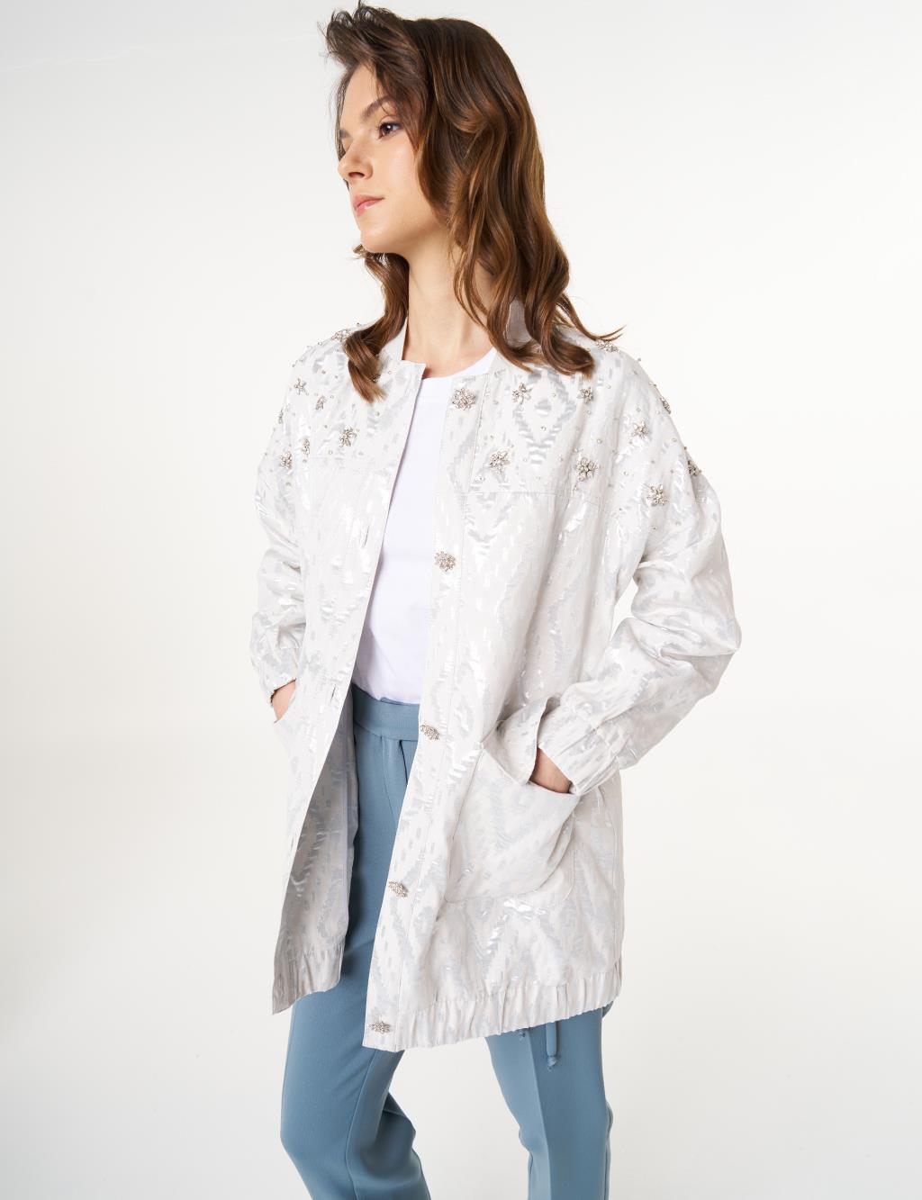 Lozenge Patterned Jacquard Jacket Gray