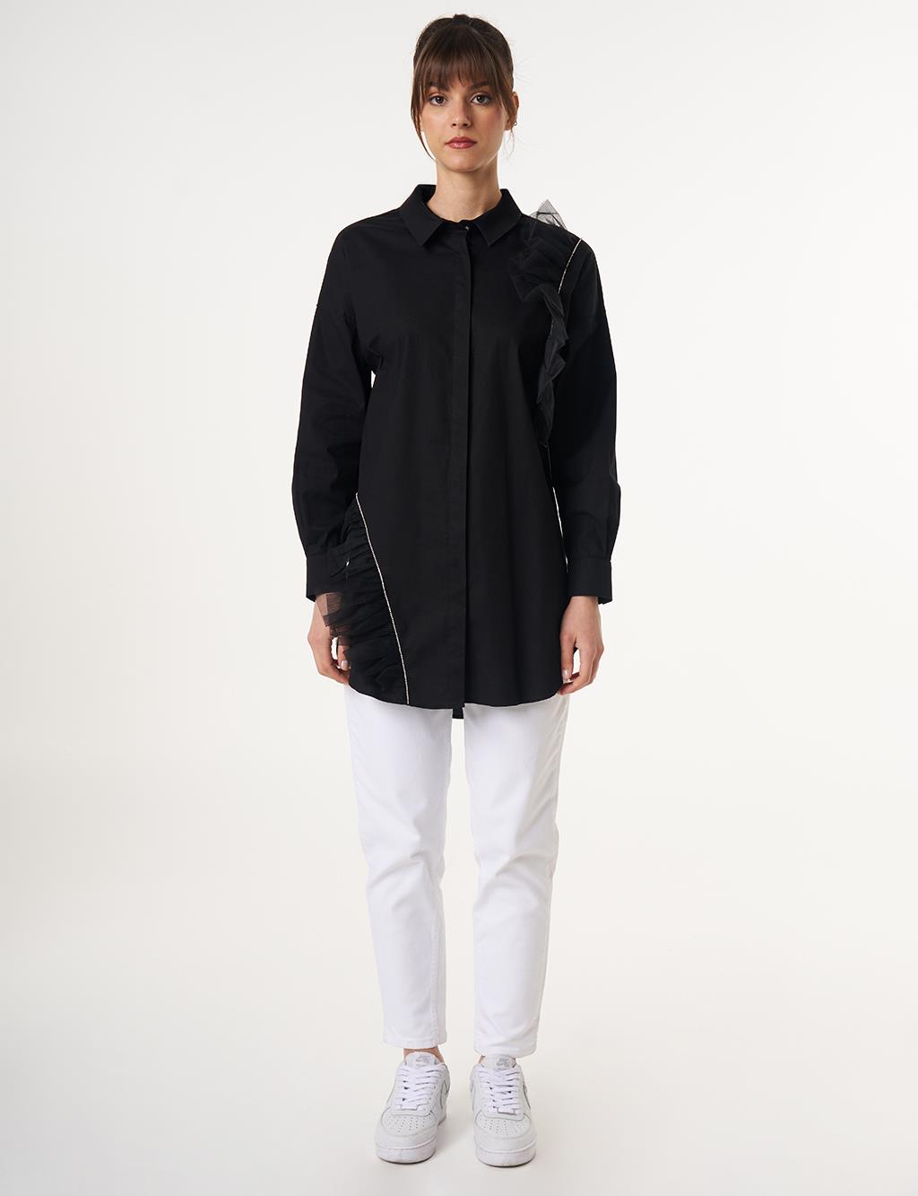 Tulle Detailed Cotton Tunic Black