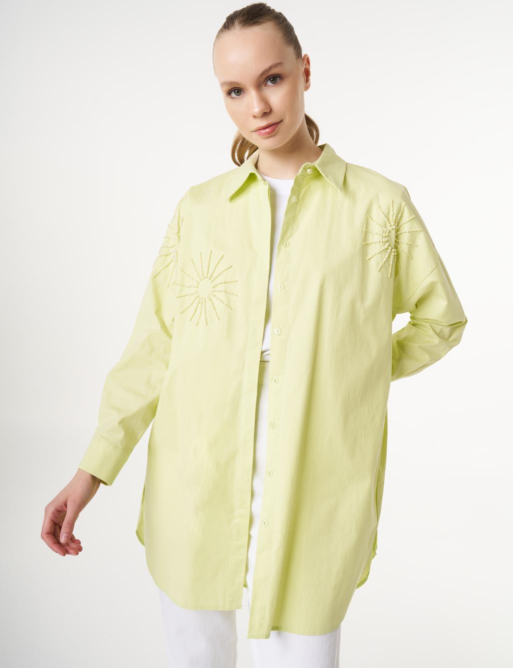 Beaded Embroidered Cotton Tunic Lime