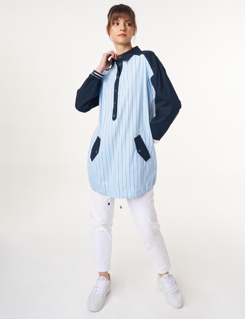 Lace-Up Cotton Tunic Blue