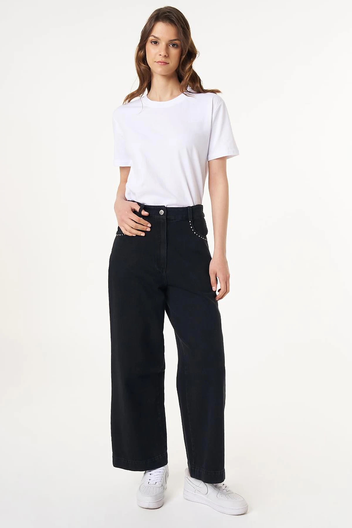 High Waist Marine Fit Denim Pants Black