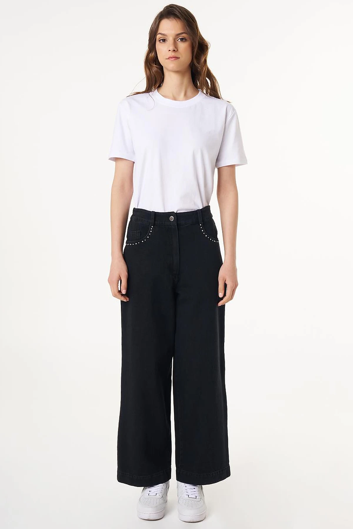 High Waist Marine Fit Denim Pants Black