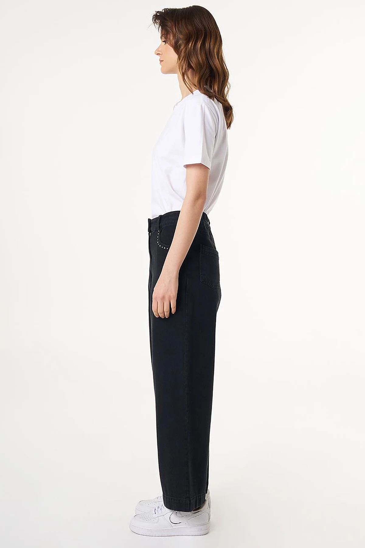 High Waist Marine Fit Denim Pants Black