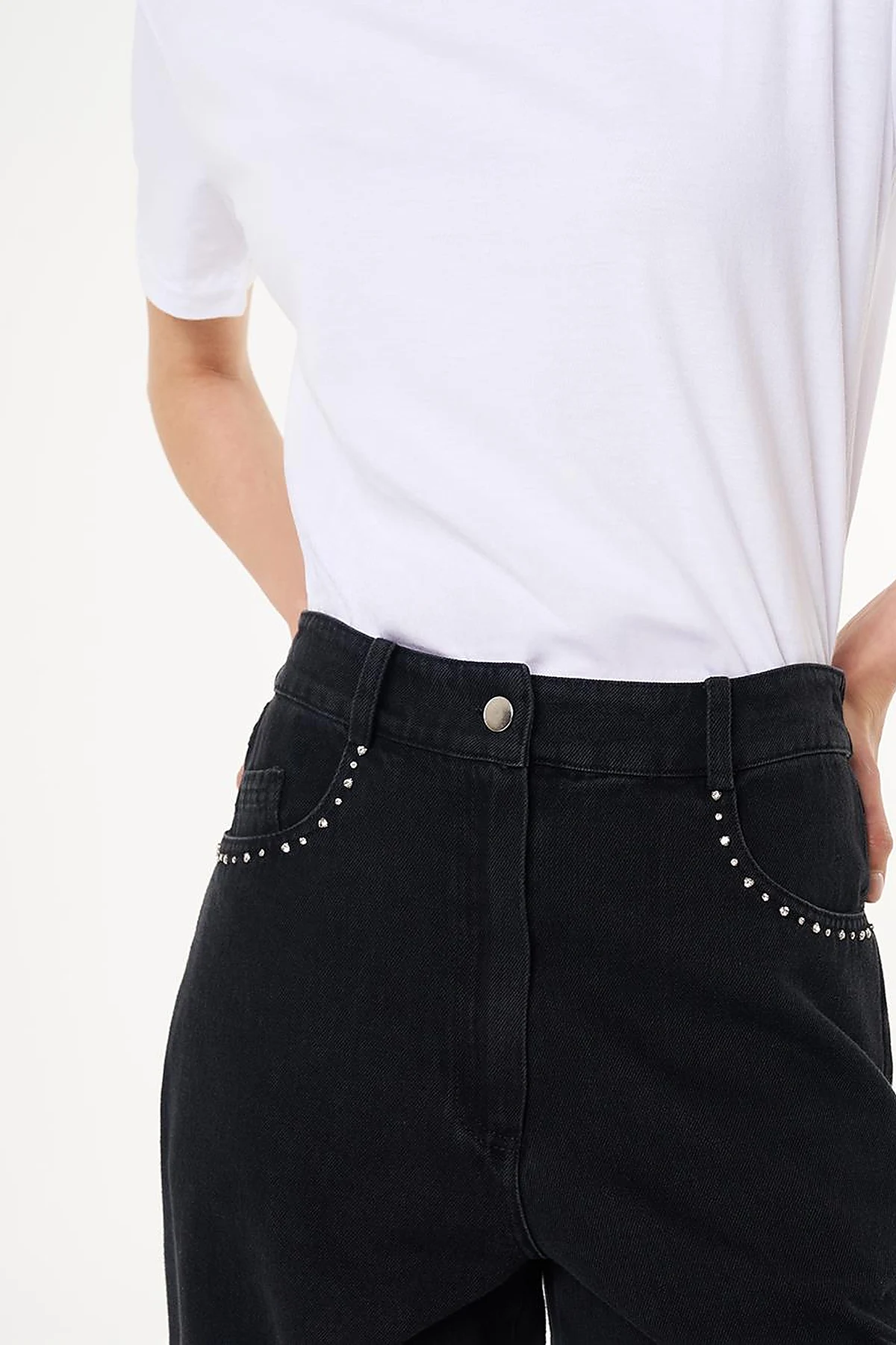 High Waist Marine Fit Denim Pants Black