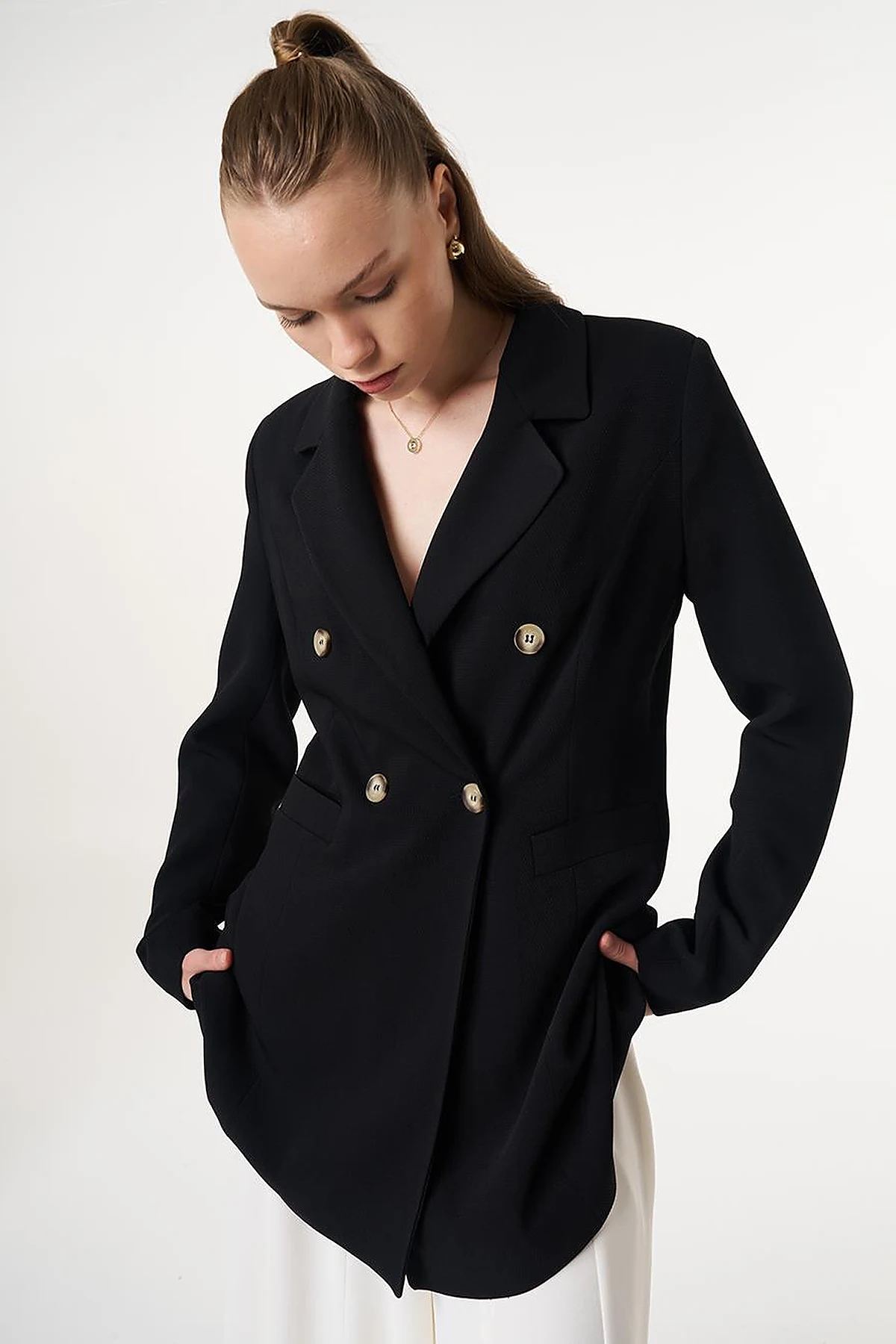 Klapa Yaka Blazer Ceket Siyah