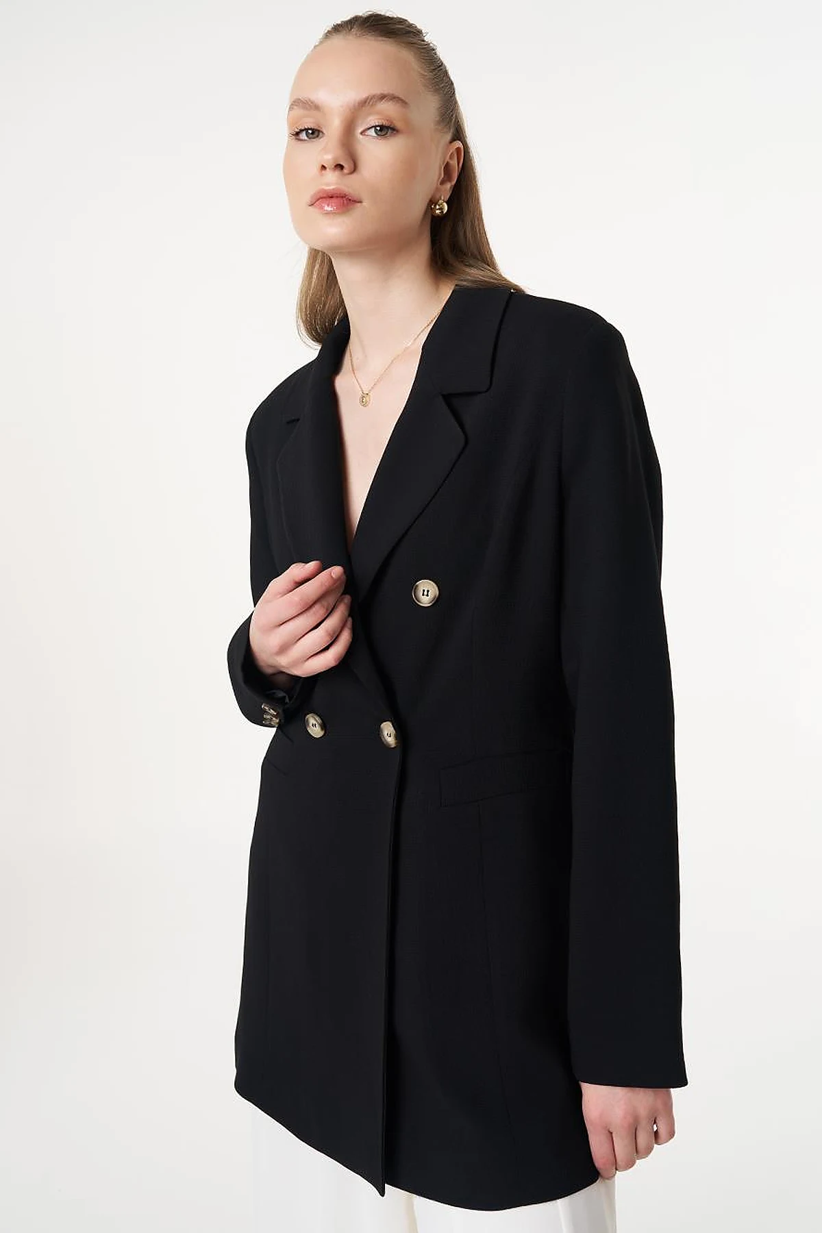 Klapa Yaka Blazer Ceket Siyah