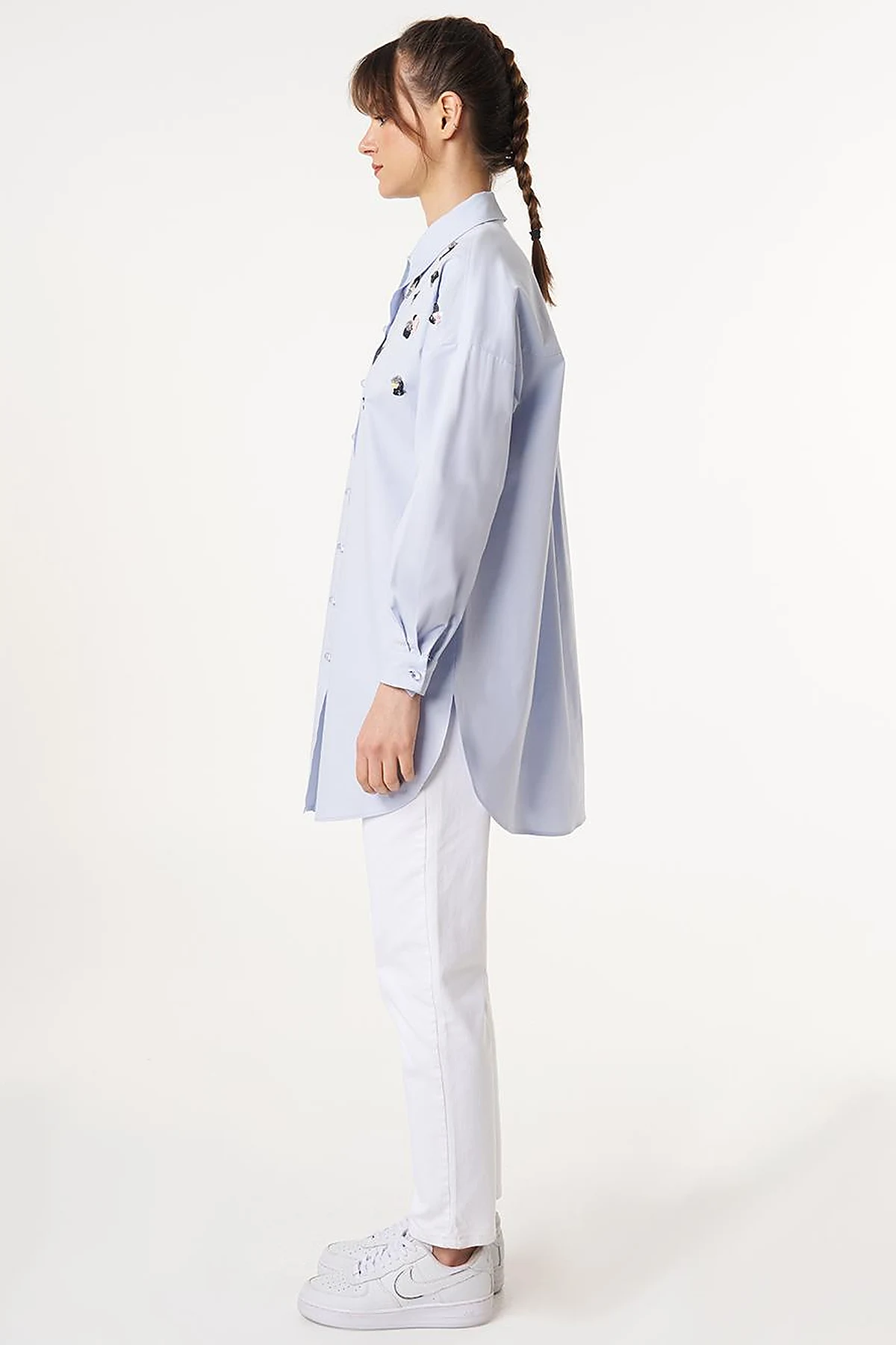 Sequin Embroidered Cotton Tunic Blue