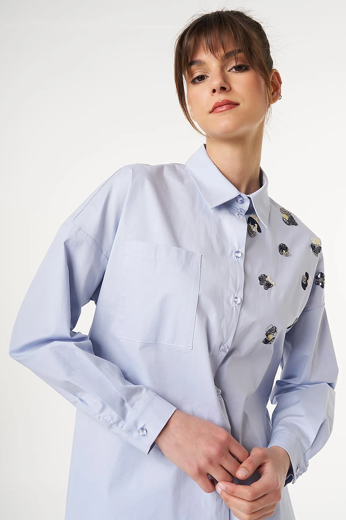 Sequin Embroidered Cotton Tunic Blue