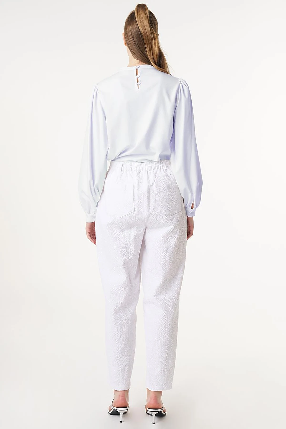 Embroidered Carrot Cut Trousers Optic White