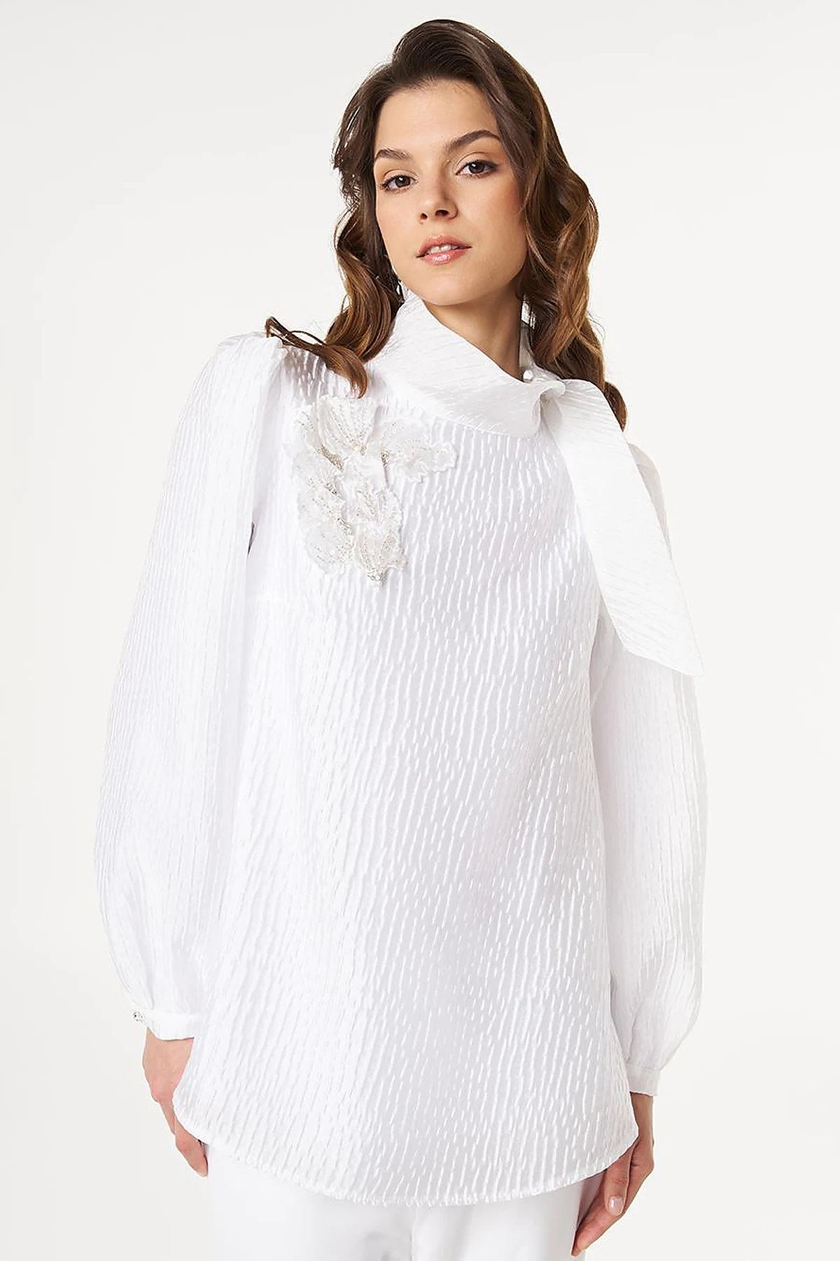 Embroidered Jacquard Blouse Optic White