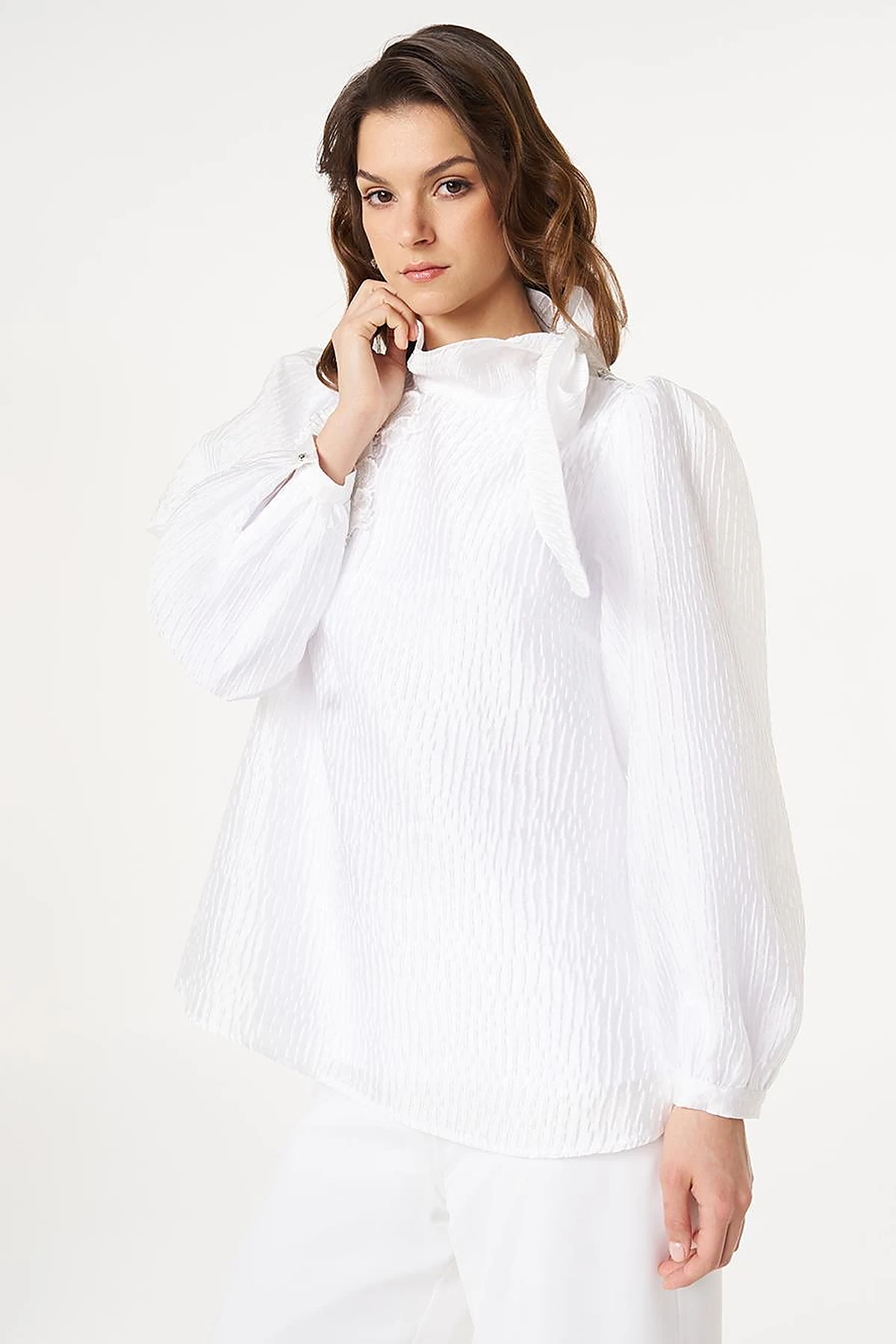 Embroidered Jacquard Blouse Optic White