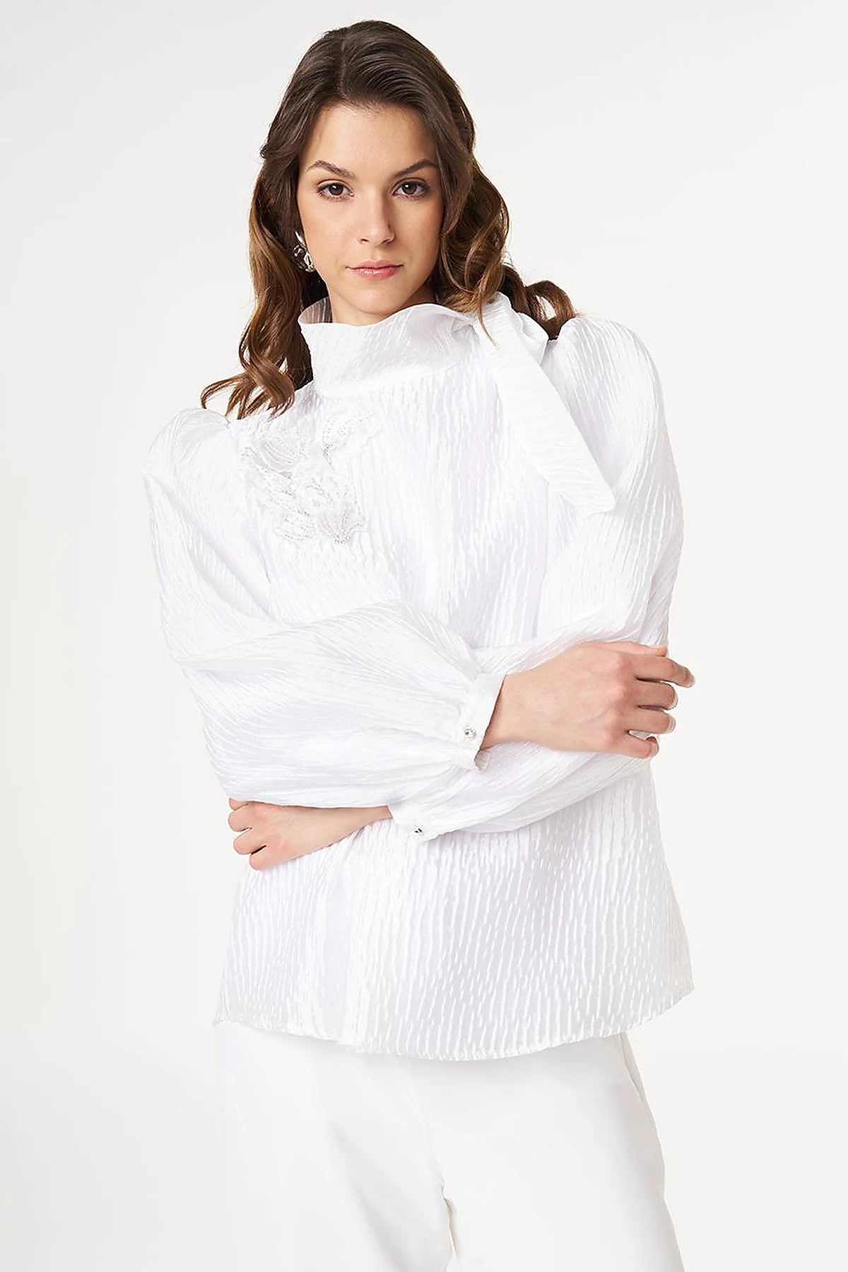 Embroidered Jacquard Blouse Optic White