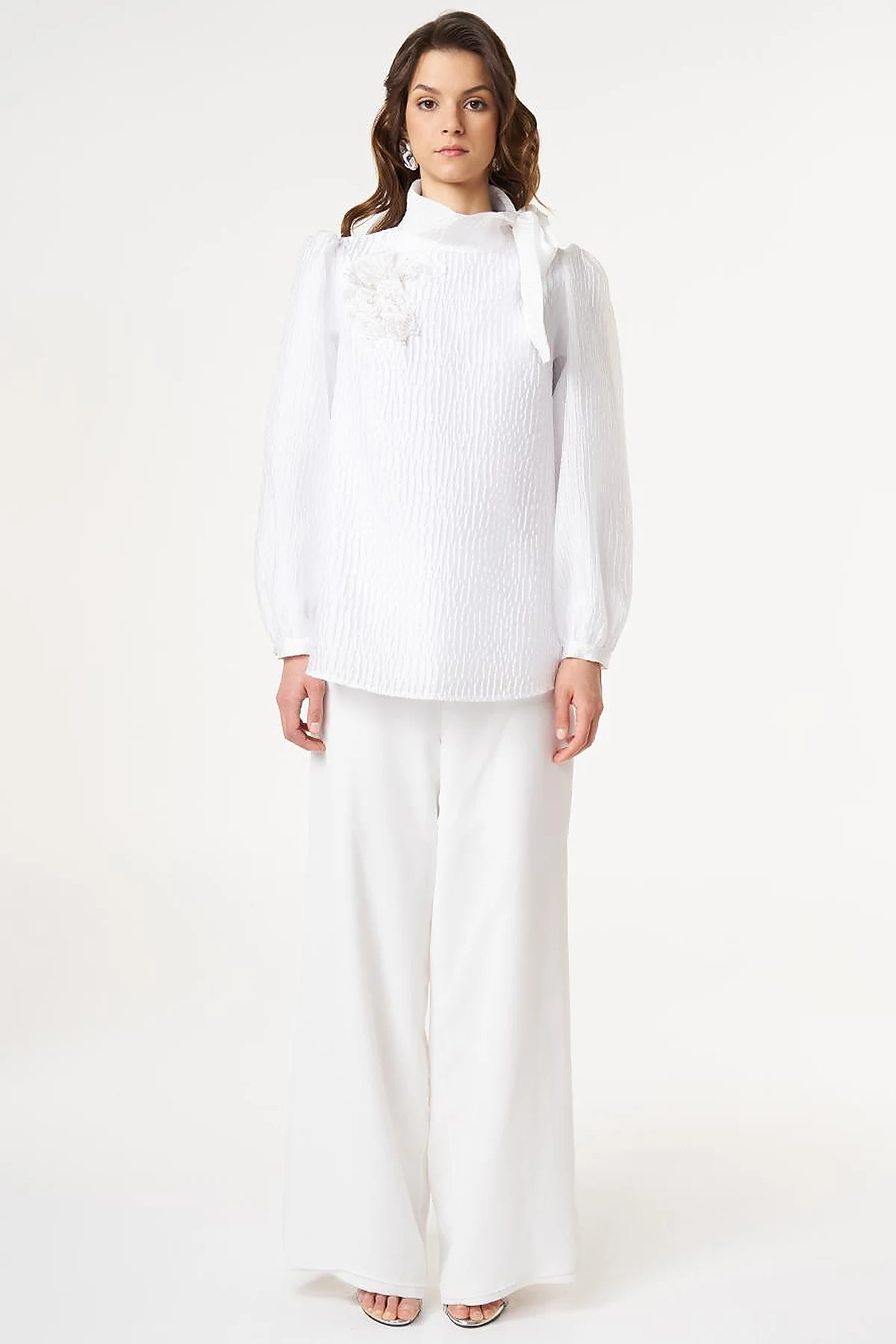 Embroidered Jacquard Blouse Optic White