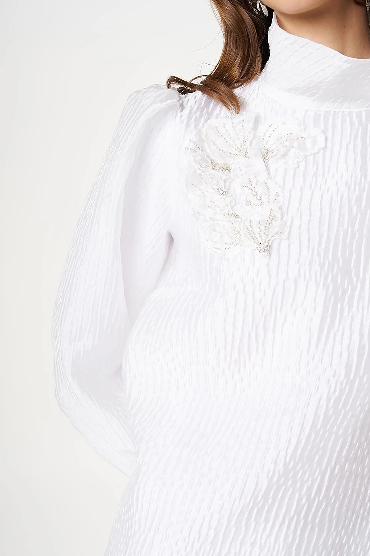 Embroidered Jacquard Blouse Optic White