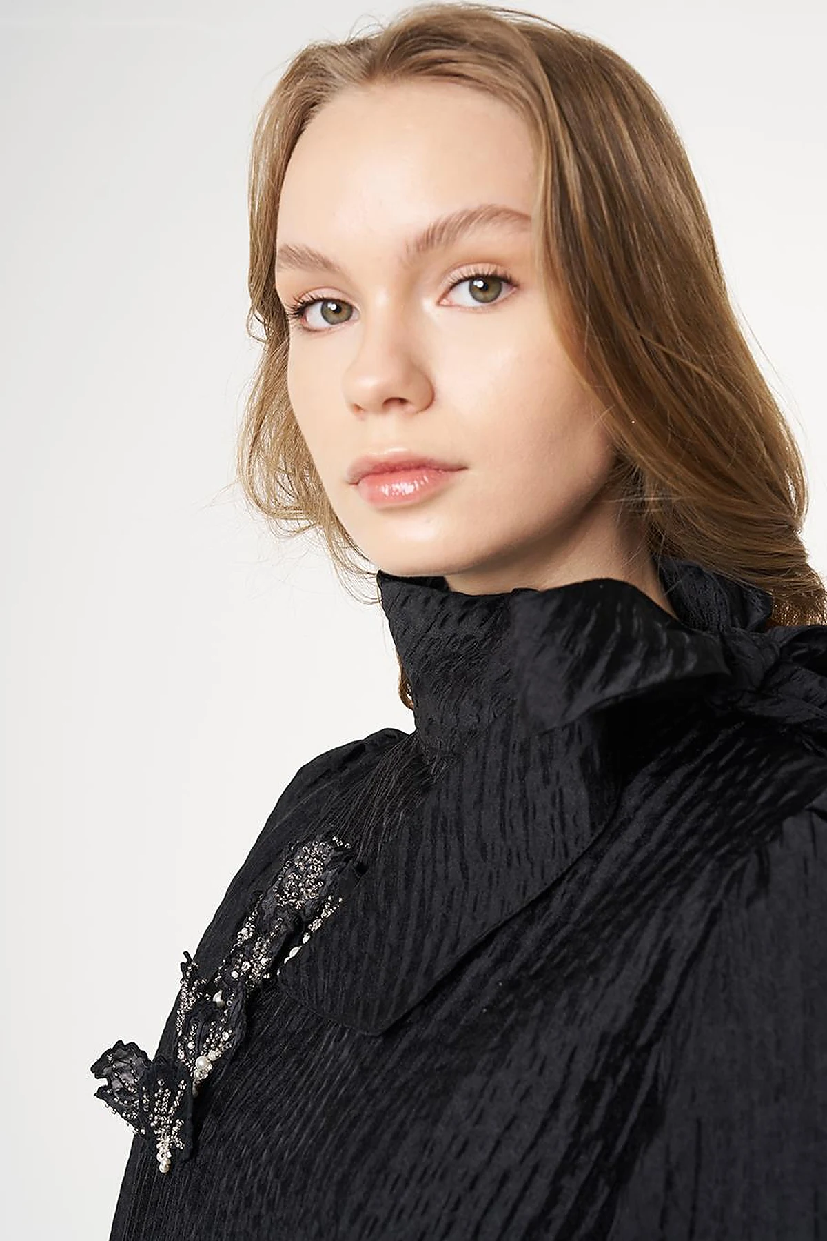 Embroidered Jacquard Blouse Black