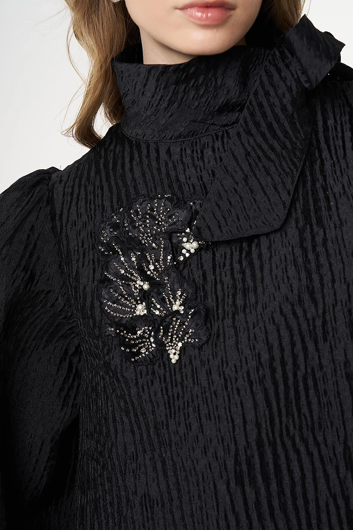 Embroidered Jacquard Blouse Black