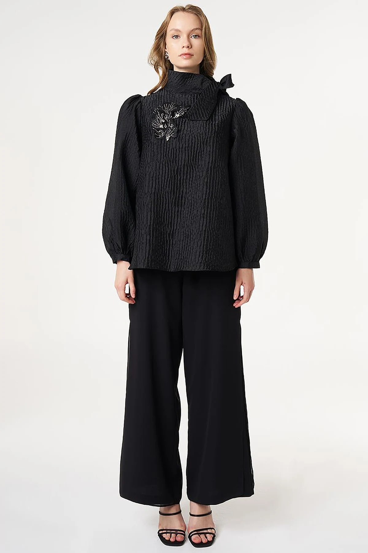 Embroidered Jacquard Blouse Black