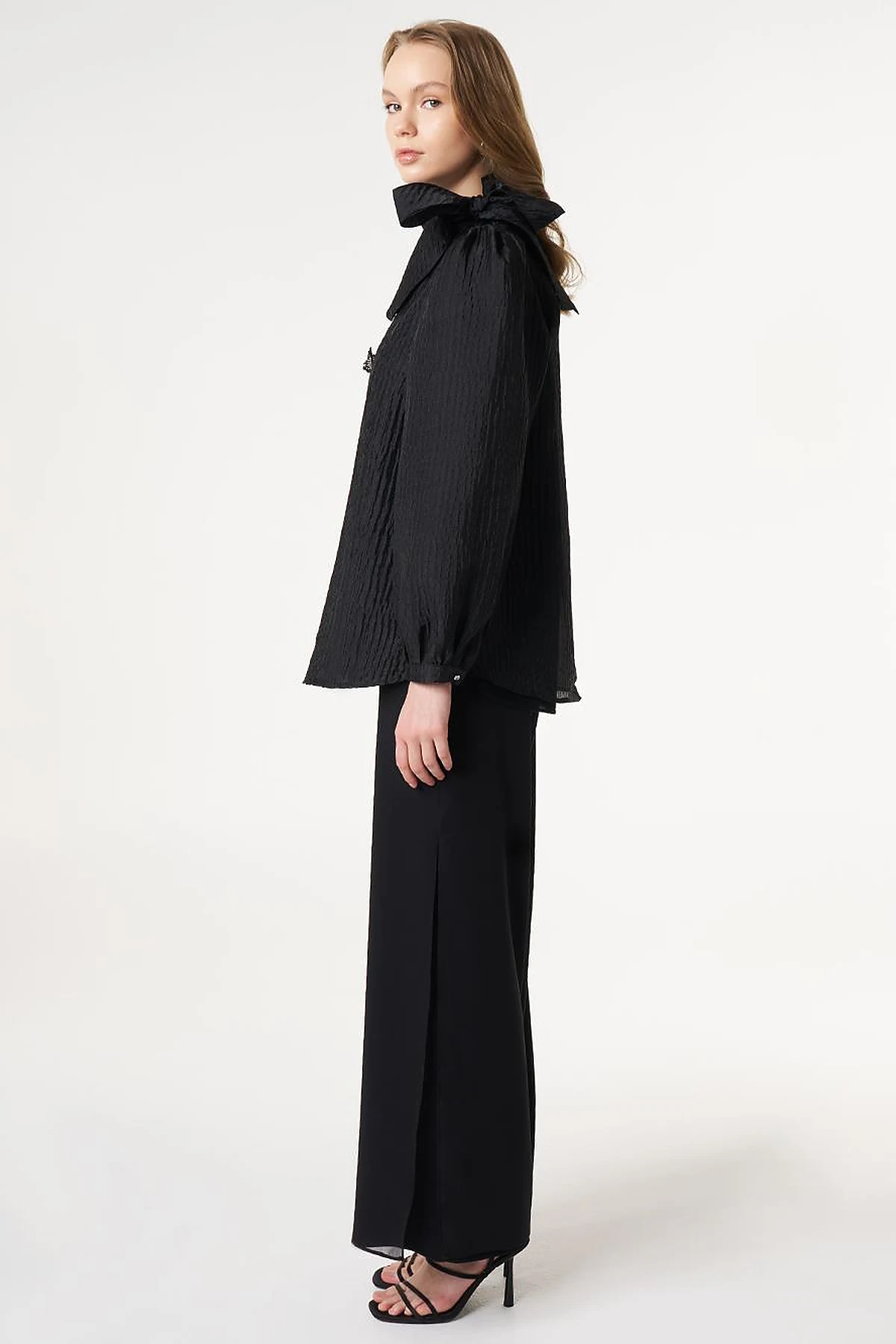 Embroidered Jacquard Blouse Black
