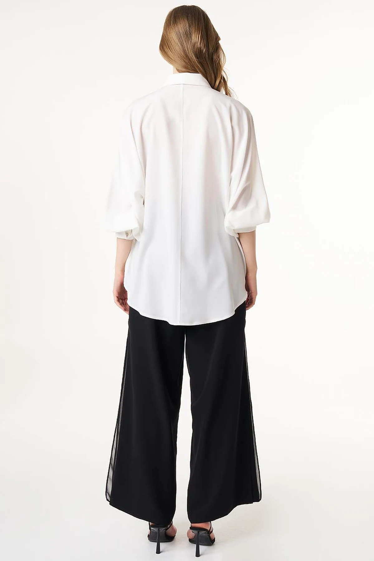 Placket Embroidered Shirt Collar Tunic Ecru