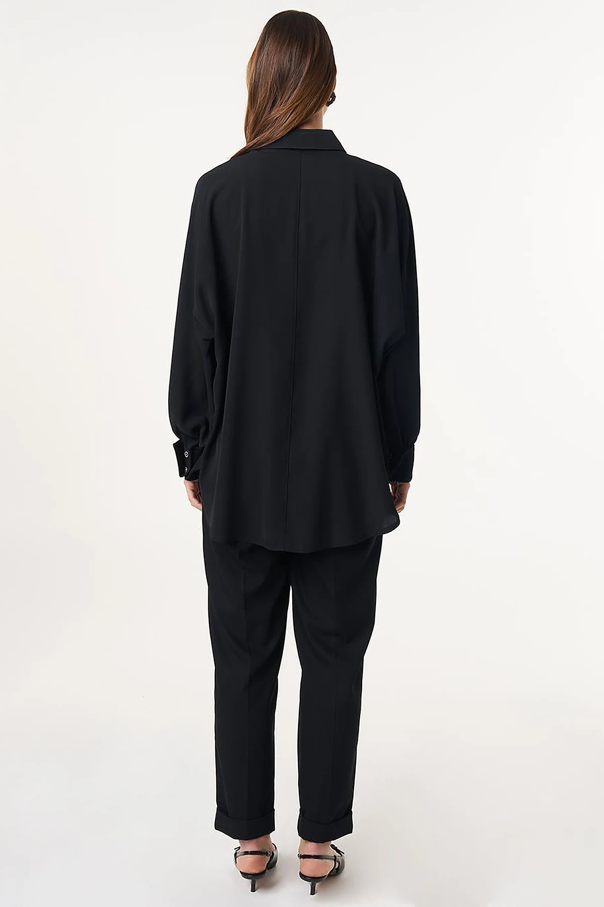 Placket Embroidered Shirt Collar Tunic Black