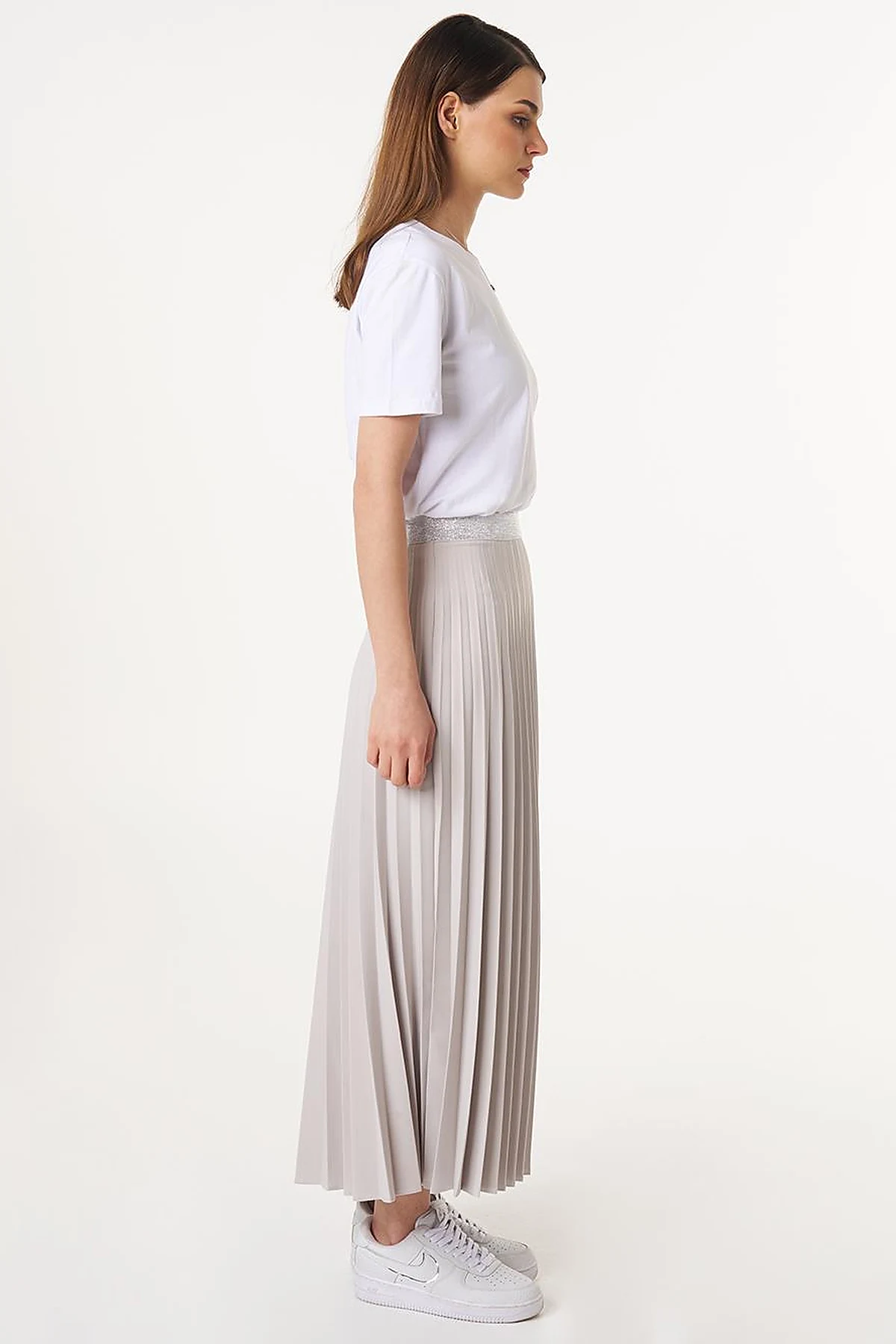 Pleated High Waist Skirt Light Gray