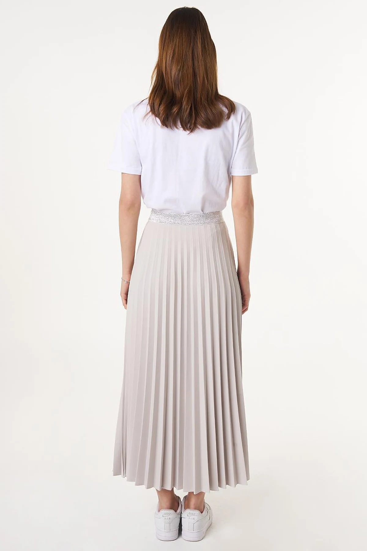 Pleated High Waist Skirt Light Gray