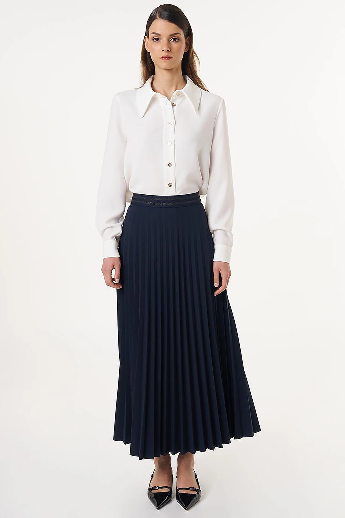 Pleated High Waist Skirt Dark Navy