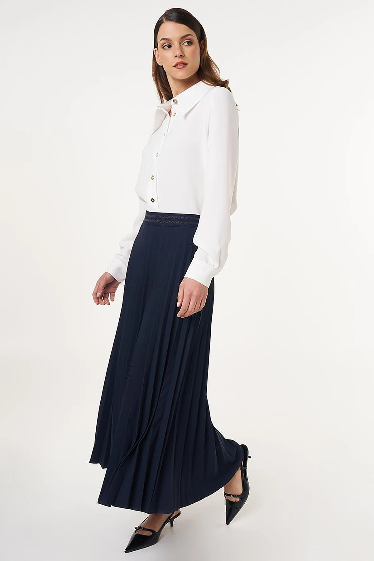 Pleated High Waist Skirt Dark Navy