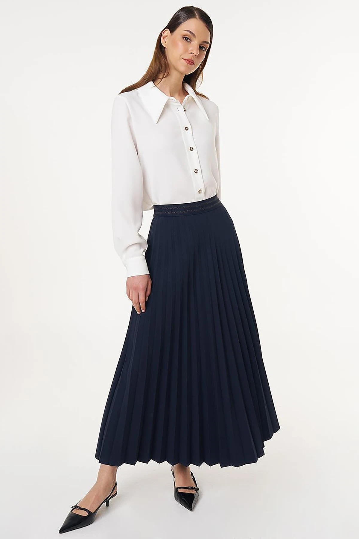 Pleated High Waist Skirt Dark Navy